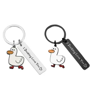 Cartoon Duck Pattern Round Shaped Keychain, Trendy Cute Keychain, Letters Print Keychain for Duck Lover's Gift, Fashion Accessoried for Women & Men