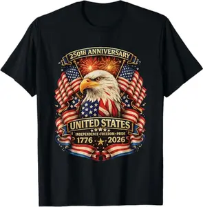 Men's USA Independence 250th Anniversary T-Shirt 1776-2026 Patriotic Eagle Graphic Tee American 250 Years Birthday Classic Fit Menswear