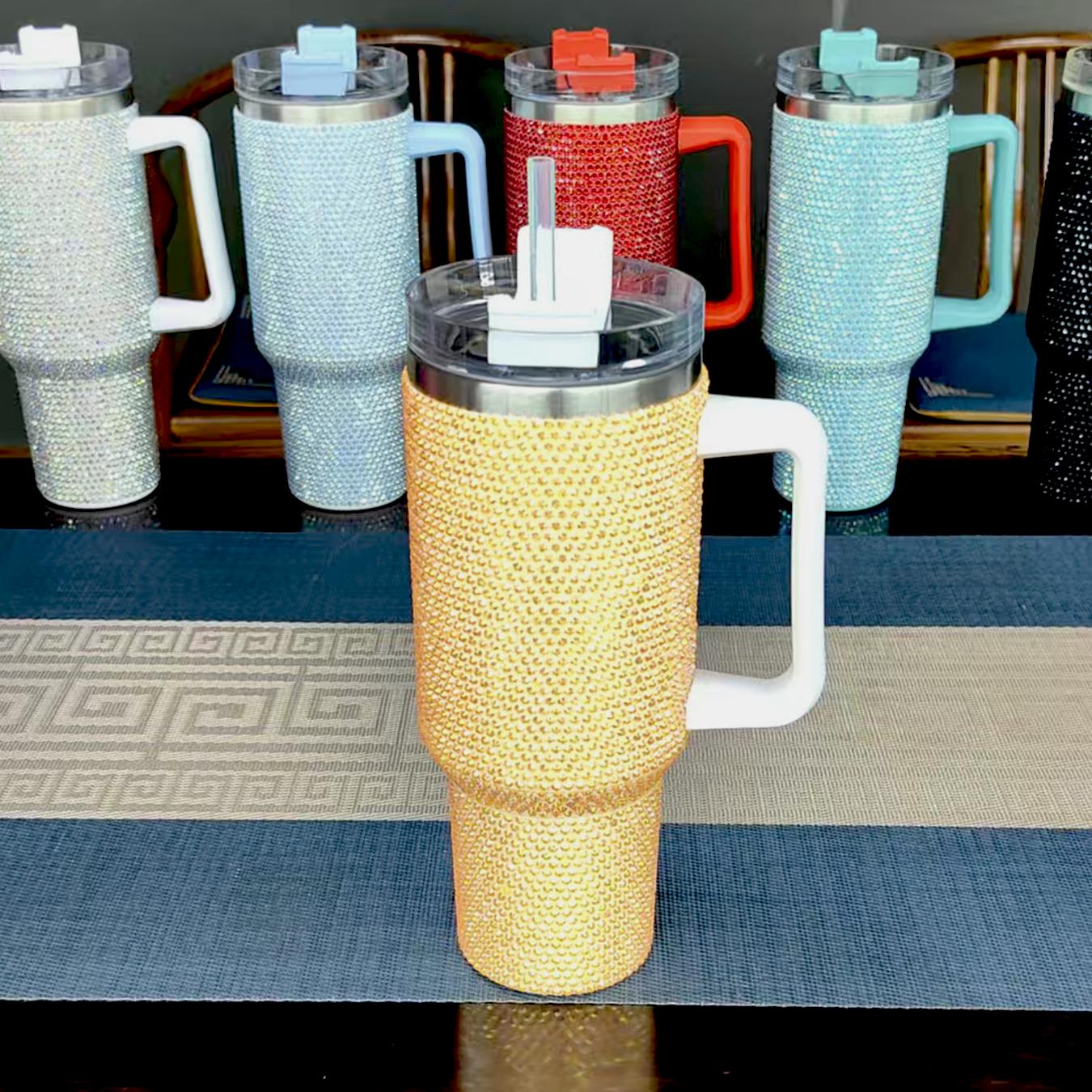 40oz Bling Rhinestones Tumbler with Handle - Sparkly Stainless Steel Water Bottle for IceCoffee, Must-Have CarAccessories & GymEssentials, Diamond Studded Cup for Women, Cute Birthday Gifts