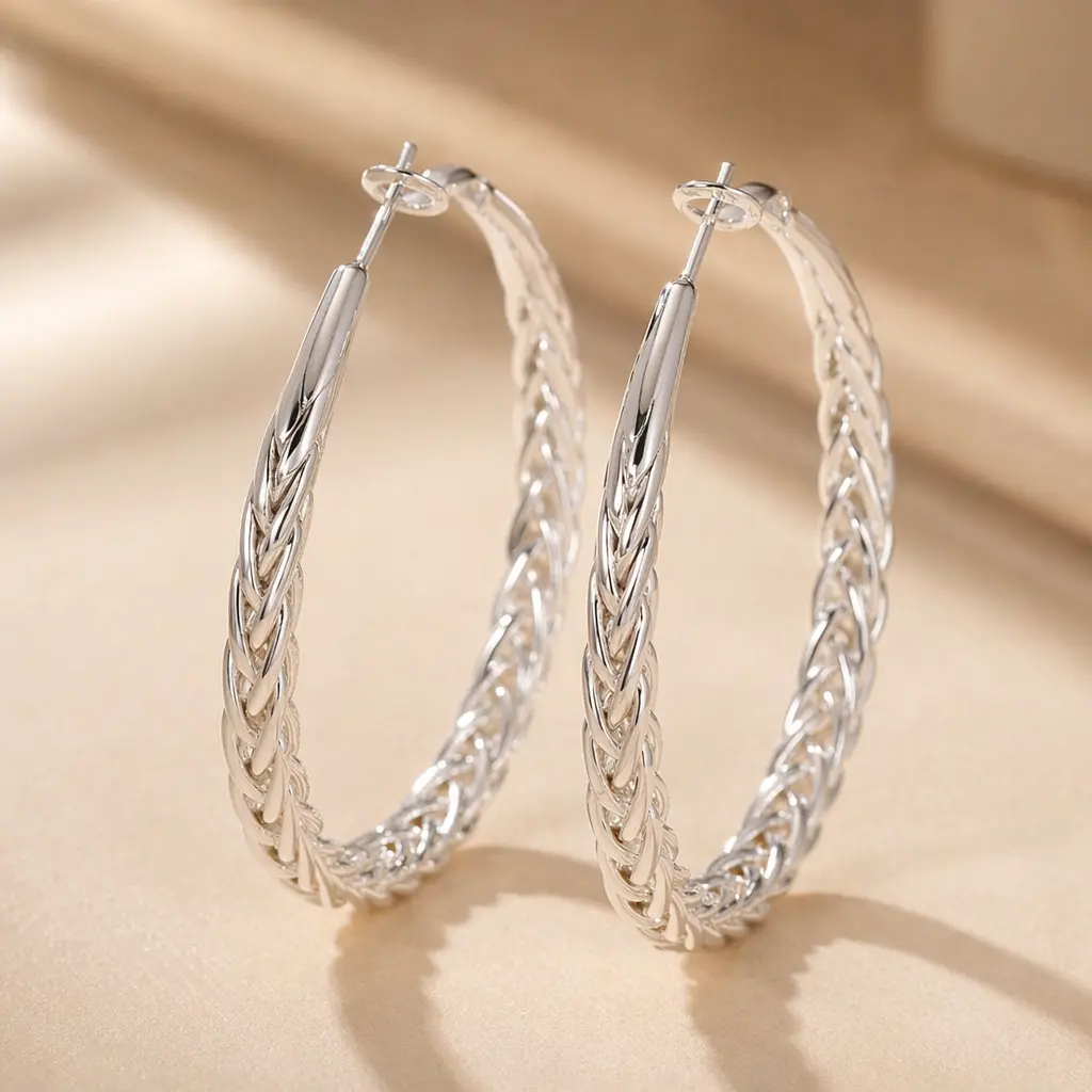 Women’s Hypoallergenic 925 Silver Post Hoops: Lightweight Thick Twisted Large Design
