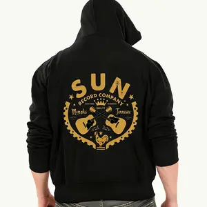 Men’s Vintage Music Graphic Hoodie – Cotton Blend Pullover Sweatshirt with SUN RECORD COMPANY Guitar Print, Drawstring Hood & Kangaroo Pocket, Soft Warm Loose Fit Streetwear for Fall Winter, Casual Rock Retro Style, Machine Washable, Halloween Outfit