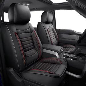 for Ford F150 2009-2025 2026 and F250 F350 F450 2017-2025 2026 Pickup Truck Seat Covers : 2 Front Faux Leather Truck Seat Covers (2 PCS Front,Black&Red)