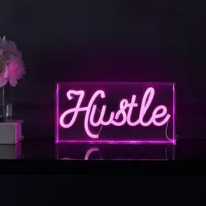 JONATHAN Y Hustle Contemporary Glam Acrylic Box USB Operated LED Neon Light; for dorm, living room, dining room, college