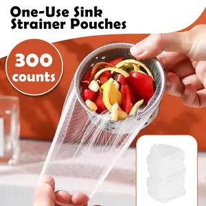 300 Counts Disposable Sink Drain Mesh Strainer, Fine Mesh Bags for Collecting Kitchen Food Waste and Leftover Garbage