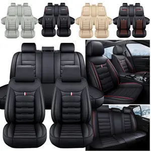 Fits For Toyota Tundra 2008-2024 Car 5 Seat Covers Set PU Leather Non-Slip, Cloth Side Full Surround Design, Vehicle Auto Interior Decoration Accessories