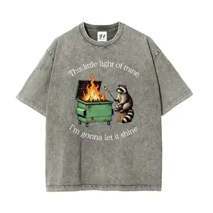 This Little light of mine I'm gonna let it shine Raccoon S~5XL Oversize Unisex Washed T-Shirt for Women and Men's Unisex Fit Batik Cotton Oversize Streetwear Menswear Super Soft Pre-Shrunk