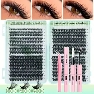 640 Piece Cluster Eyelashes 30D+40D+50D Individual Eyelashes Kit, Includes 2-In-1 Glue, DIY Natural Look, Thin & Soft, Reusable, Mixed Lengths 8-16mm