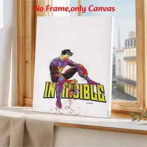 Comic Wall Art Painting, Invincible Battle-Worn Superhero Poster, Edgy Superhero Comic Art Printing, Blue Yellow and Red Canvas Decoration, Living Room & Bedroom Aesthetic, Perfect Gift For Comic Fans, Unframed