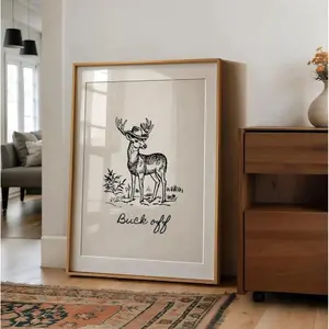 Vintage Deer Cowboy Poster, Buck Neutral Aesthetic Print, Funky Western Wall Art Decor, Unique Gift for Men Dad anime Modern Wall Decor
