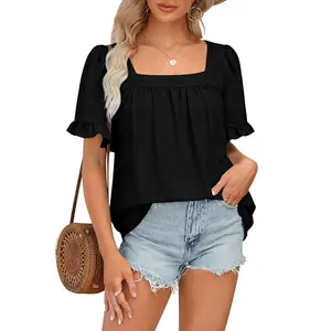 Beotyshow Cottagecore Coquette Blouse | Women's Square Neck Peplum Top with Whimsical Ruffle Sleeves