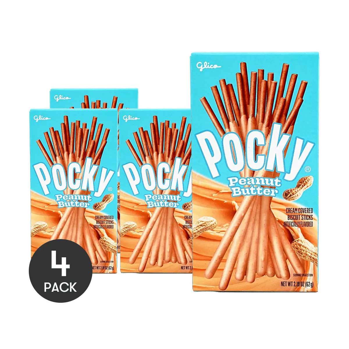 4 Pack GLICO Pocky Peanut Butter 2.19oz Each - Japanese Biscuit Sticks, Crunchy Snack, Tea Time Treat