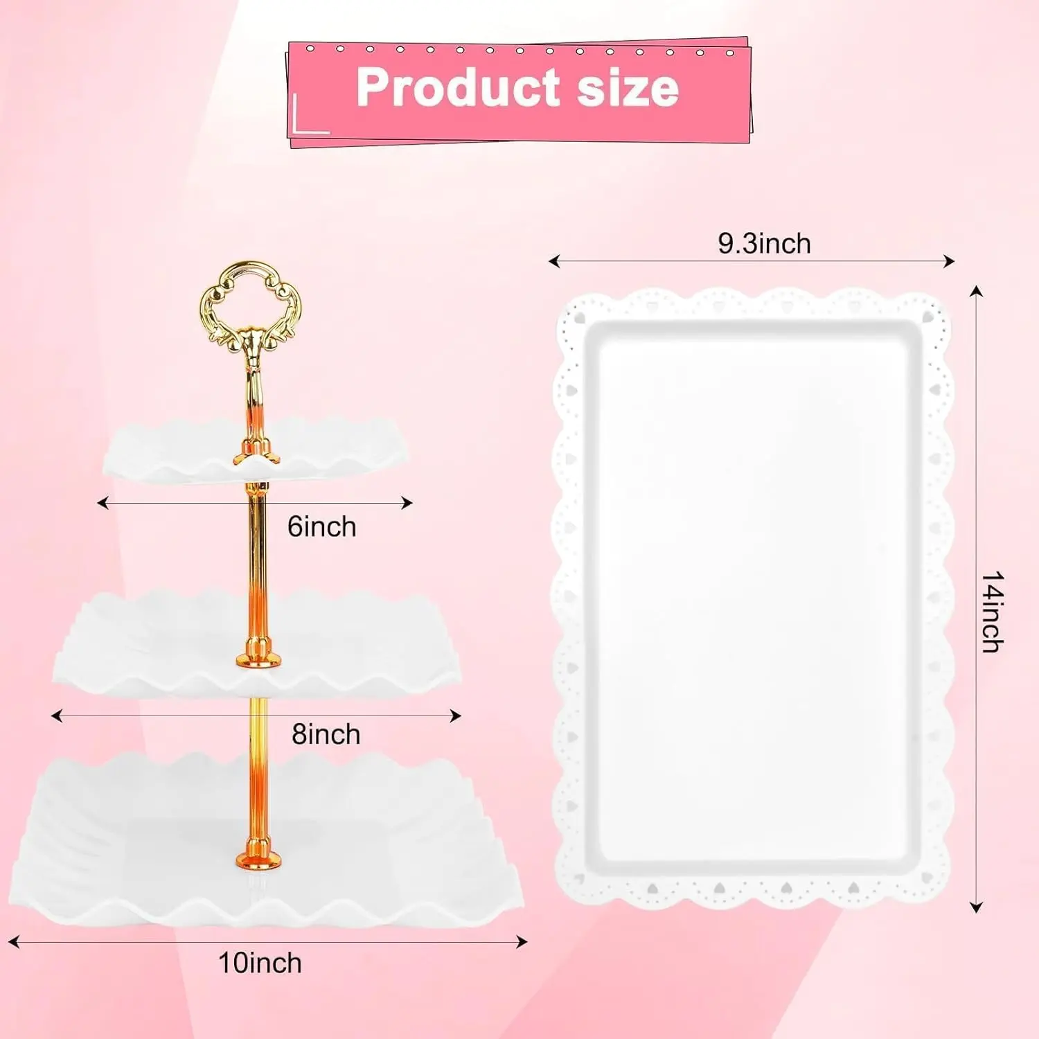 5 Pcs Dessert Table Display Set - 2 Pcs 3-Tier Dessert Display Stands & 3 Pcs Serving Tray - Dessert Trays Dessert Stands Treat Table Displays Set for Tea Parties,Birthdays & Baby Showers