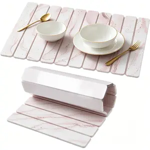 Stone Drying Mat for Kitchen Counter, Quick Diatomaceous Earth Mats for Dishes, 24"L x 16" W Super Absorbent -Drying Collapsible Countertop Stone Mat (Marble White-07, 24" x 16")
