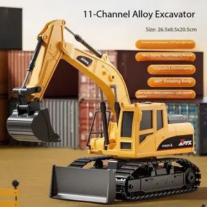 PowerX 11-Channel Alloy Excavator 2.4G Remote Control RC Construction Vehicle with Metal Shovel Lights Sound Rechargeable Battery Best Gift for Kids RC Bulldozer