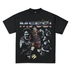 Lionel Messi Barcelona Graphic Tee, Y2K Rap Streetwear T-Shirt, Unisex Crew Neck, Vintage Hip-Hop Graphic, Sports Style, Casual Cotton Fit