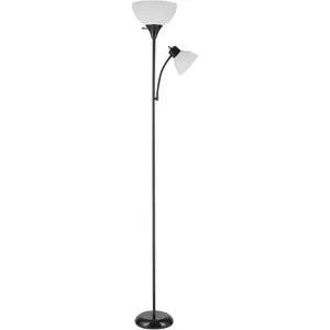 72" Torchiere Floor Lamp and Adjustable Reading Light, Matte Black, Frosted Shade, Dual Rotary Switch, 3-Step Dimming, Modern Lighting for Living Room or Office