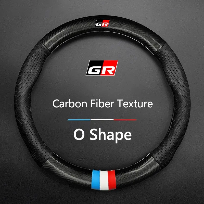 High Quality Car Anti-Slip Steering Wheel Cover Carbon Fiber Leather Booster Cover For Toyota GR Sport Gazoo Racing Yaris 86 Corolla Hilux Supra C-HR Steering Wheel Accessories