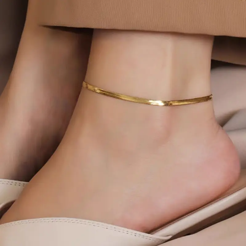 Vintage Sleek Stainless steel Golden/Silvery Anklet Women's Snake Bone Flat Snake Chain Adjustable Bohemian Ankle Chain Handmade Vacation Travel Foot Chain Bracelet Jewelry