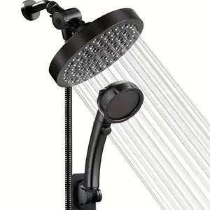 6 Inch High Pressure Shower Head Set, 1 Set High Pressure Handheld Waterfall Shower Head, Adjustable Rain Shower Head with 60 Inch Hose, Wall Mounted Showerhead, Bathroom Equipment, Handheld Shower Combo