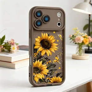 Personality Fashion Sunflower Butterfly Pattern TPU Case for iPhone 17 Pro Max 16 16e 15 14 Plus 13 12 Mini 11 Air X XS Straight Edge Drop-Resistant Rugged Durable Cover Shell Valentine's Day Gift 2D printing