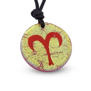 Aries Zodiac Necklace Astrology Jewelry Fused Dichroic Glass Pendant