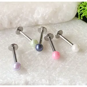 5pc Bulk Pack Pearl Coated Ball Surgical Steel Labrets 16g, 5/16"