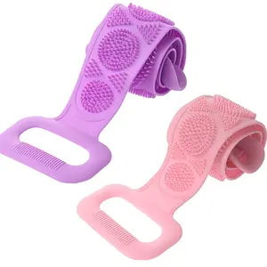 Two-piece set, double-headed silicone back scrubber, ergonomic non-slip handle + sensitive skin exfoliating massage brush, washable and durable exfoliating bath tool, Exfoliating Shower Scrubber, Body Back Scrubber