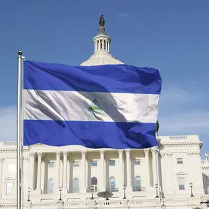 Double side Nicaragua Flag 90x150cm 3X5Ft Hanging Polyester Republic of Nicaraguan National Flags Banner Polyester with Brass Grommets Flag Banner For Decoration with Two Metal Grommets Fade Resistant Vivid Colors