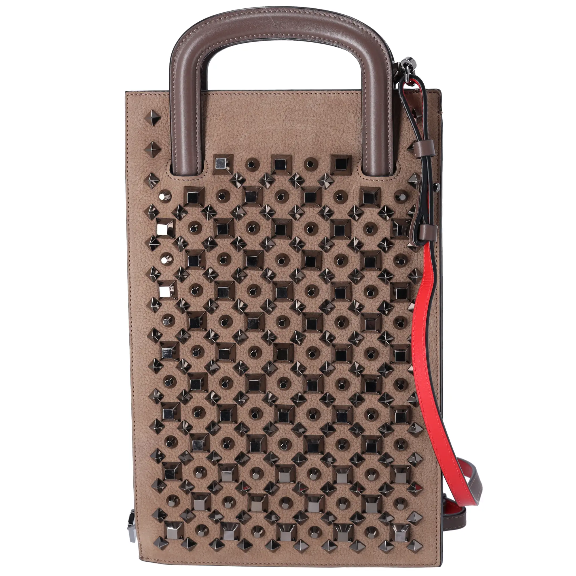 Pre-owned christian louboutin Leather Shoulder Bags Trictrac Messenger Bag Brown Solid Classic Shoulder Bag Studded