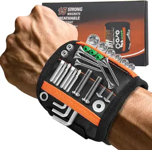 Magnetic Tool Holder Belt & Wrist-Band (15 N38 Magnets), Adjustable Work Gadget for Electricians/DIY/HVAC, Screws, Nails, Drill Bits Organizer, Birthday Gift for Men, Dad, Husband																	