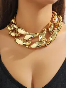 1PCS Gold Tone1 Oversized Chunky Cuban Link Choker Necklace for Women, Bold Statement Big Chain Necklace, Hip Hop & Party Jewelry