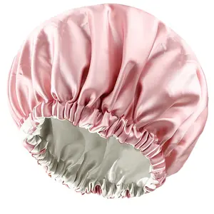 Shower Caps, Real Satin Lined Shower Cap, Shower Cap for Women  ,Adjustable Size&Long Hair Bath Caps(Pink)