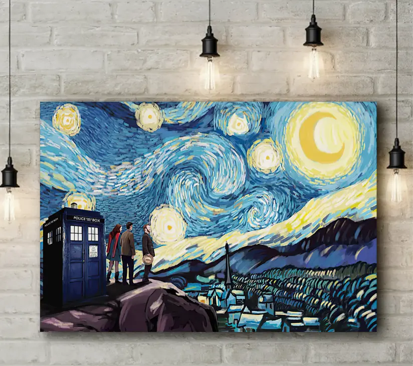 Doctor Who Tardis Starry Night Canvas Wall Art/Poster-Telephone Booth Poster-Dr.Who Tardis Box Canvas-Gift For Fan