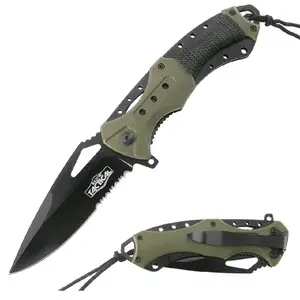 Military Green Spring Assisted Folding Knife Pocket Clip Paracord Camping Hiking EDC