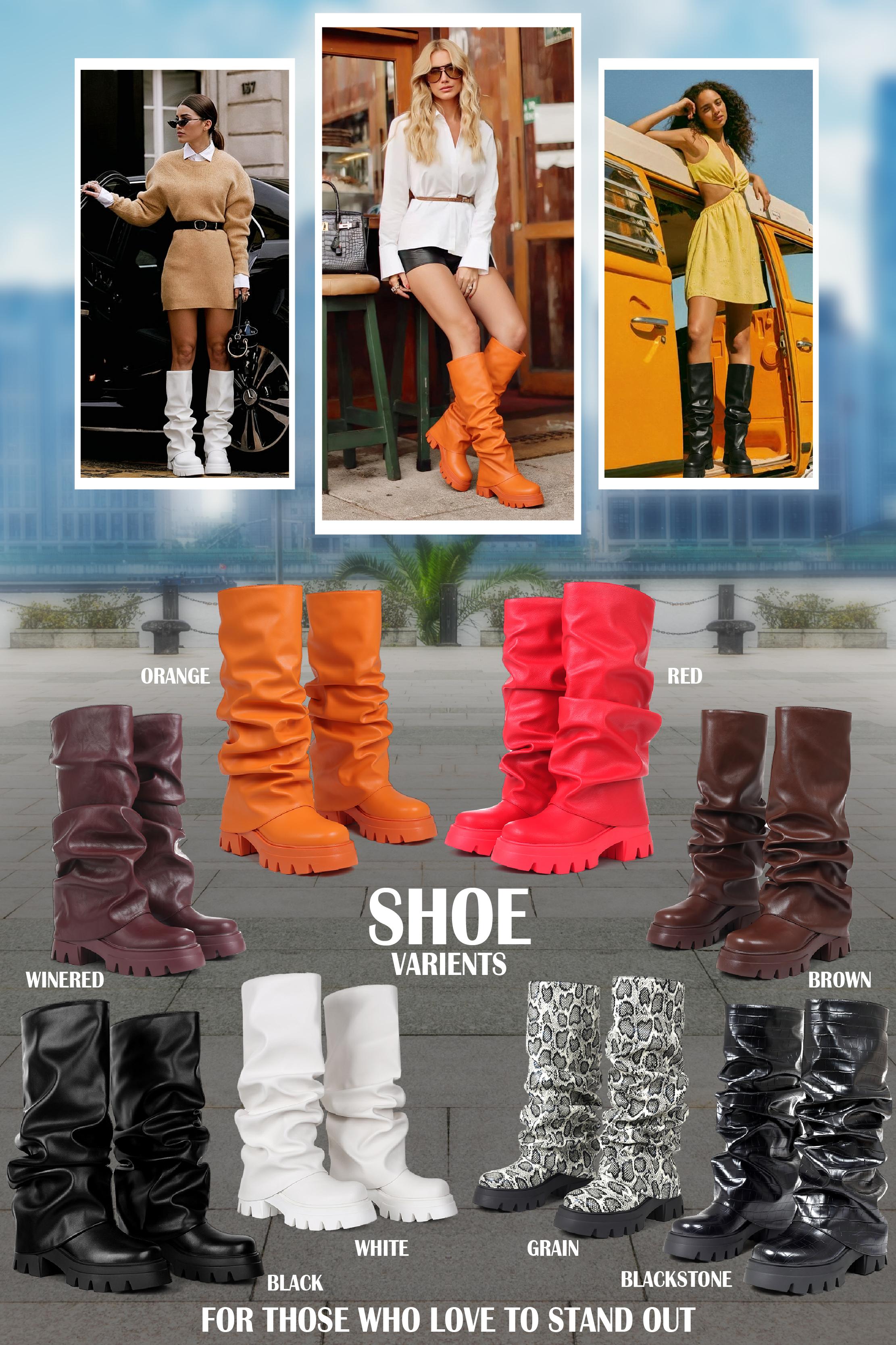 CYNLLIO Knee High Boots Women Slouchy Fold Over Boot Platform Boots Chunky High Heels Long Boots Round Toe Dress Spring Tall Boots for Women