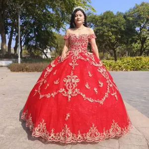 NO.37 Metallic Embroidered Diamanté Beaded Quinceañera Dress Red/Gold Burgundy/Gold Navy/L.blue Ball Gown Dress