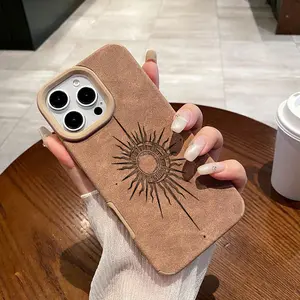 Niche Artistic Sun Phone Case for iPhone 17/16/15 Pro Max/14 Plus/13/12/11 Pro/Air| TPU + Faux Suede, Anti-Smudge Drop-Proof Soft Cover