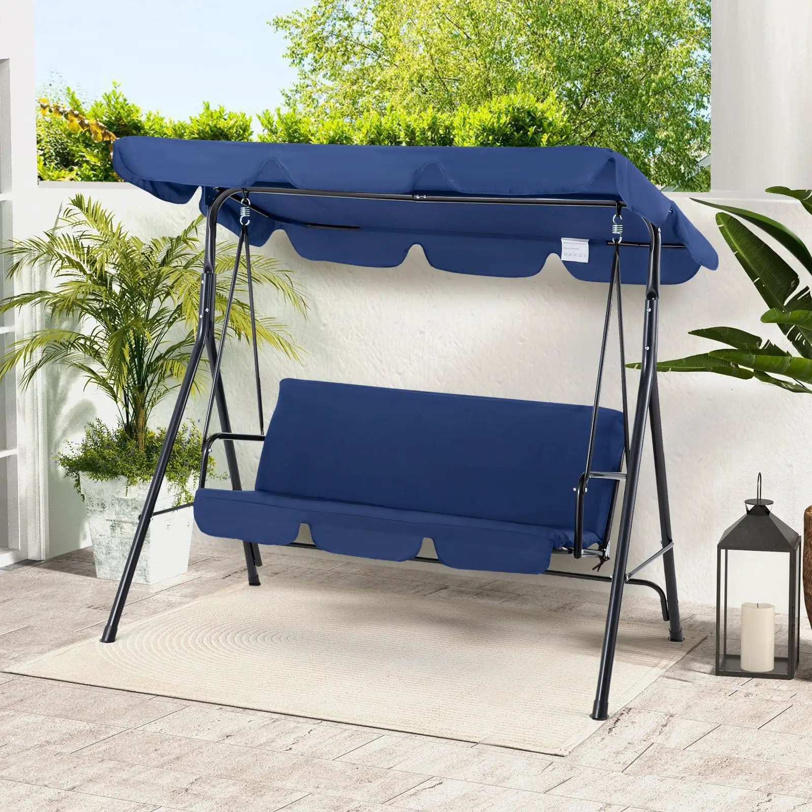 Aecojoy Patio Swings Outdoor, 3-Seat Glider Porch Bench with Removable Cushion and Adjustable Shade, Swing Chairs for Outdoor Lounge Modern