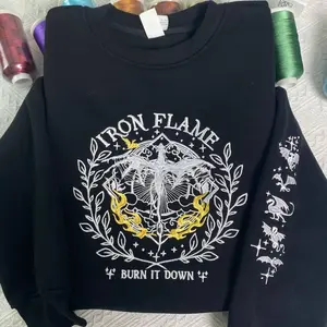 Embroidered Iron Flame Sweatshirt, Basgiath War College sweatshirt, Dragon Rider. VEMB13
