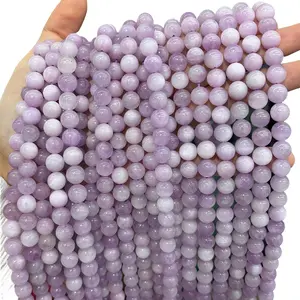 Natural Purple kunzite Gemstone Smooth Round Loose Beads 15.5 Inches Long AAA Quality for DIY Jewelry Making Bracelet Necklace Earrings Semi Precious Stone Spacer Beads 4mm-10mm Sizes