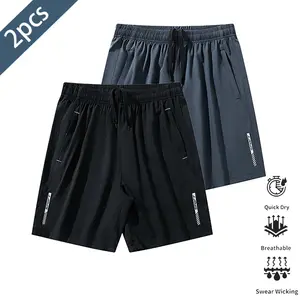 Men's 2-Pack Athletic Shorts: Breathable, stretchy fabric with a lightweight moisture-wicking design; elastic drawstring waistband & side pockets perfect for running, the gym, & beach volleyball