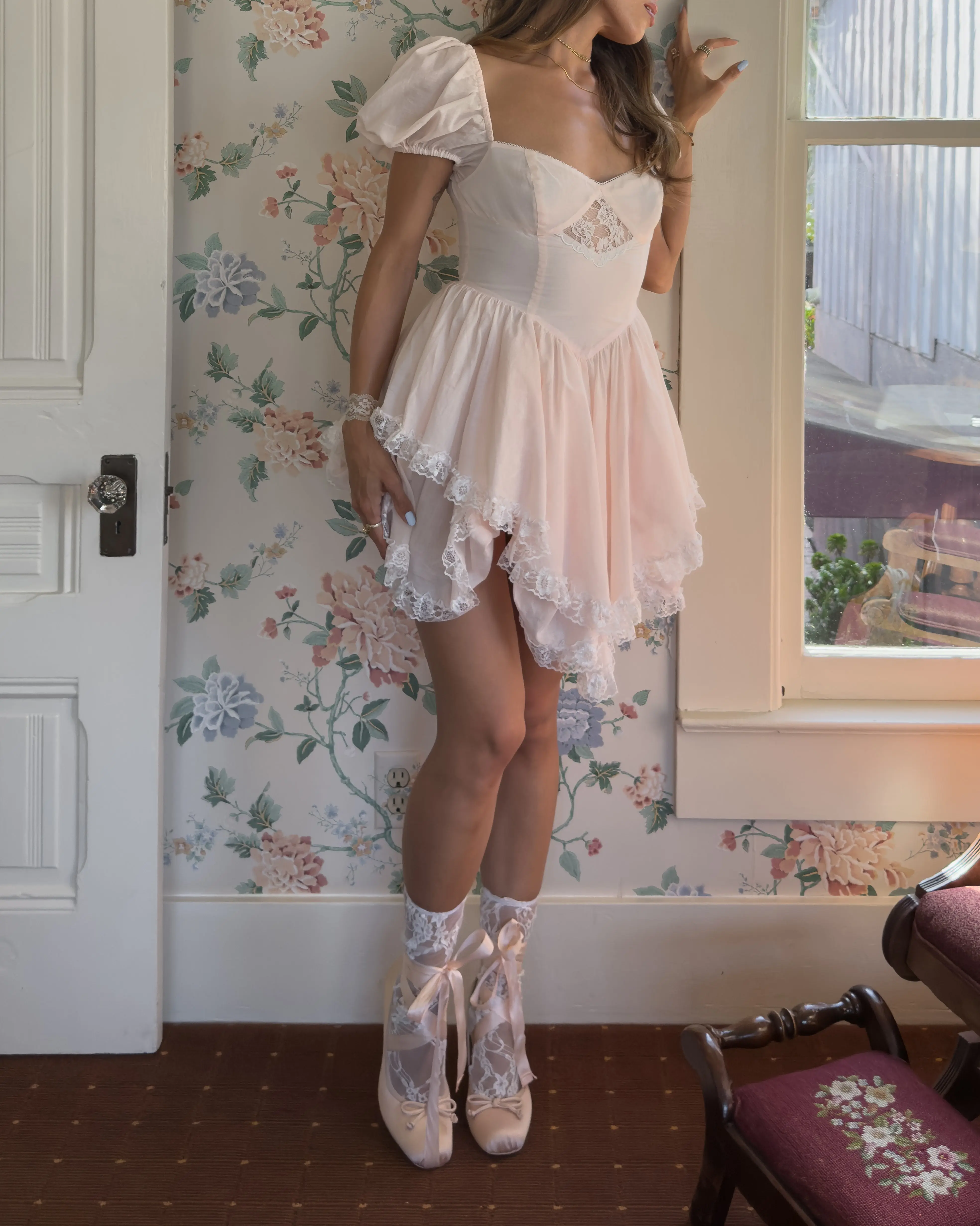 lace prom dress Long Lace Corset Prom Dress with Mermaid Skirt Dusty Rose / 6