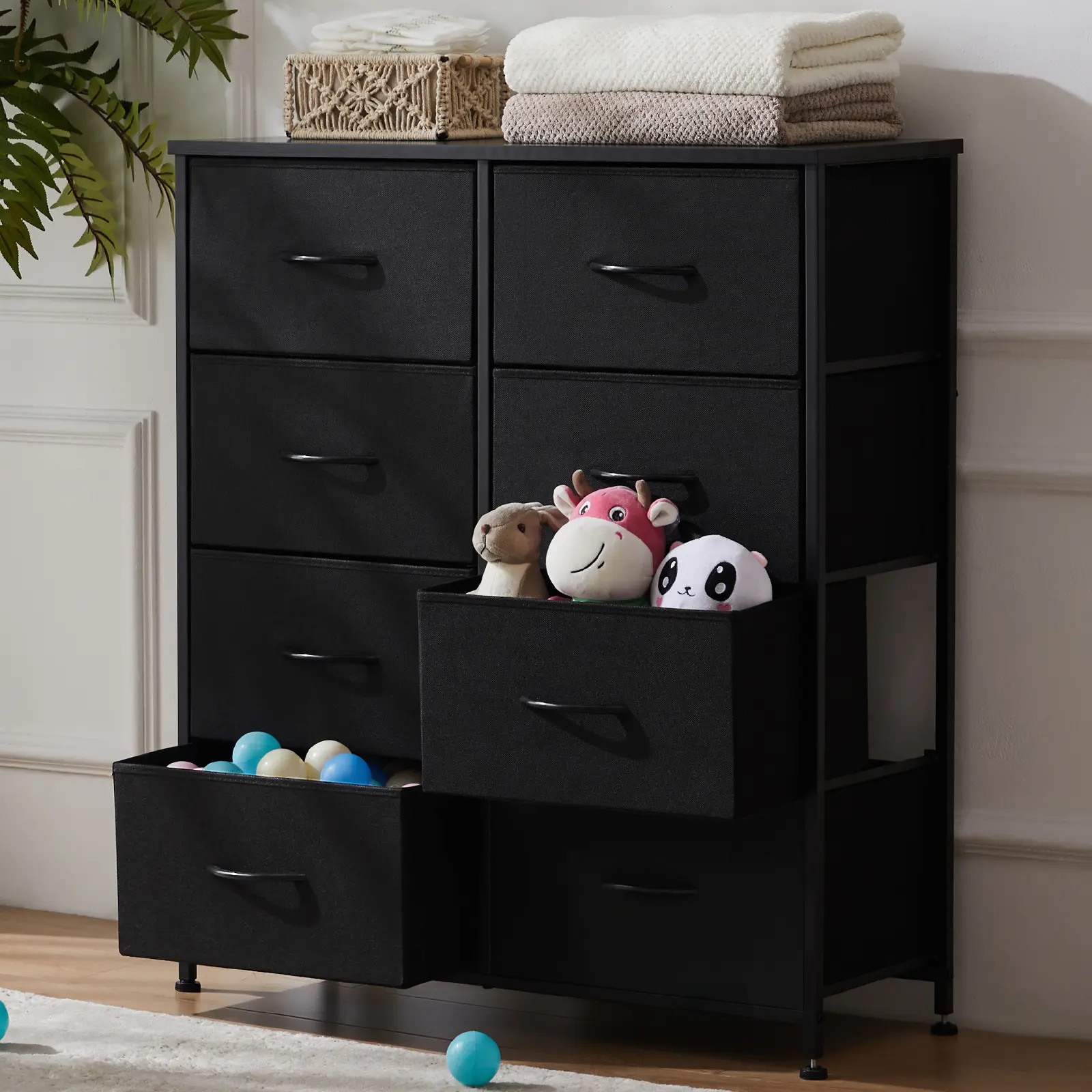 8-Drawer Fabric Storage Tower Chest of Drawers for Bedroom, Bedroom Furniture with Fabric Bins, Steel Frame and Wooden Top