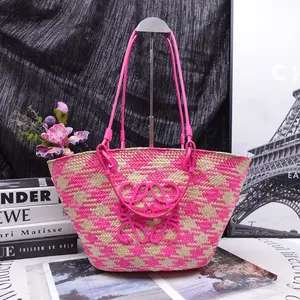 Pre-owned Loewe Raffia Shoulder Bags Basket Pink&Beige Tote Bag T10317400
