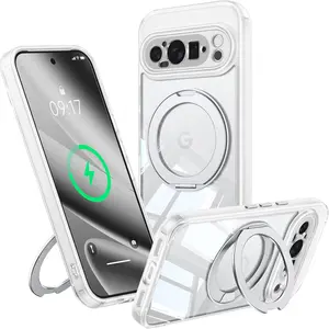 [360 ° Spin Magnetic Stand] Case for Pixel 10 Pro XL[Fit for MagSafe & Pixelsnap] Cover with Ring Holder[Crystal Clear] Camera Protection Phone Google 10 Pro XL Cases - Clear