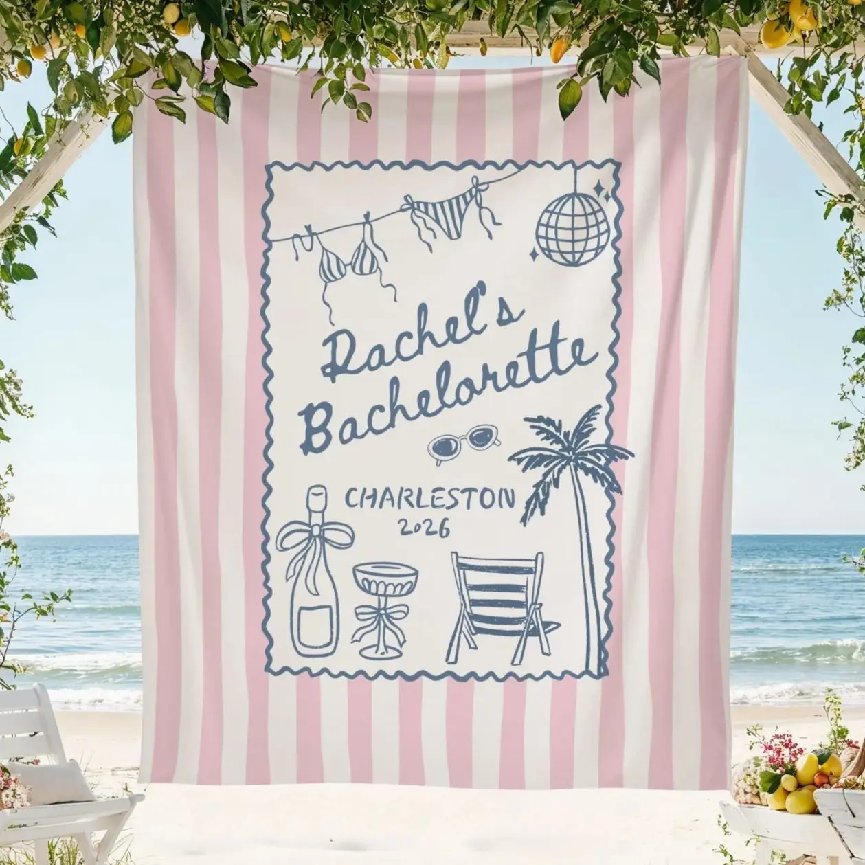 Custom Coastal Bachelorette Banner: Beach Bach Tapestry, Toast on the Coast Party Decor