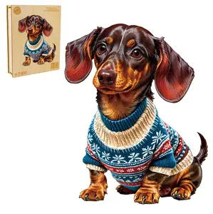 Trendy Dachshund Wooden Jigsaw Puzzle for Adults and Kids Unique Shape Animal Wood Puzzles Challenging Puzzle, Family Game Creative Gifts，Laser-Cut Durable HDF Wood Puzzle