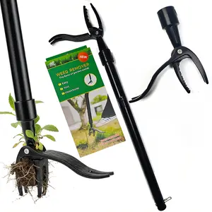 Weed Tool, Stand Up Weeder with Handle & 4-Claw Head, Effortlessly Remove Weeds Root Bending or Kneeling for Seniors (Black)