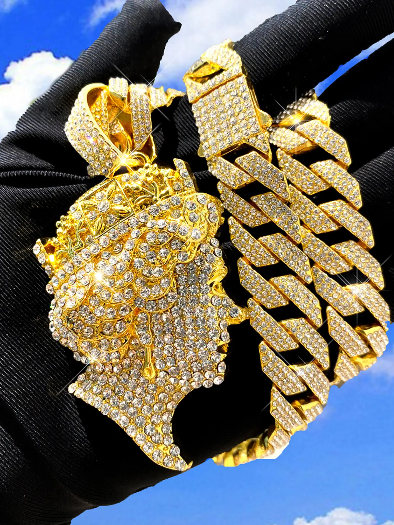 Queen Head Hip Hop Necklace, Micro Pave Diamond Pendant, Cuban Link Chain, Punk Style, Birthday Party, Music Festival Gift, Fashion Pendant Necklace