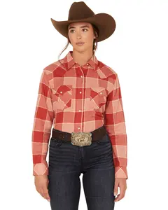 Wrangler Women's Boot Barn Plaid Print Long Sleeve Western Flannel Pearl Snap - 112325844